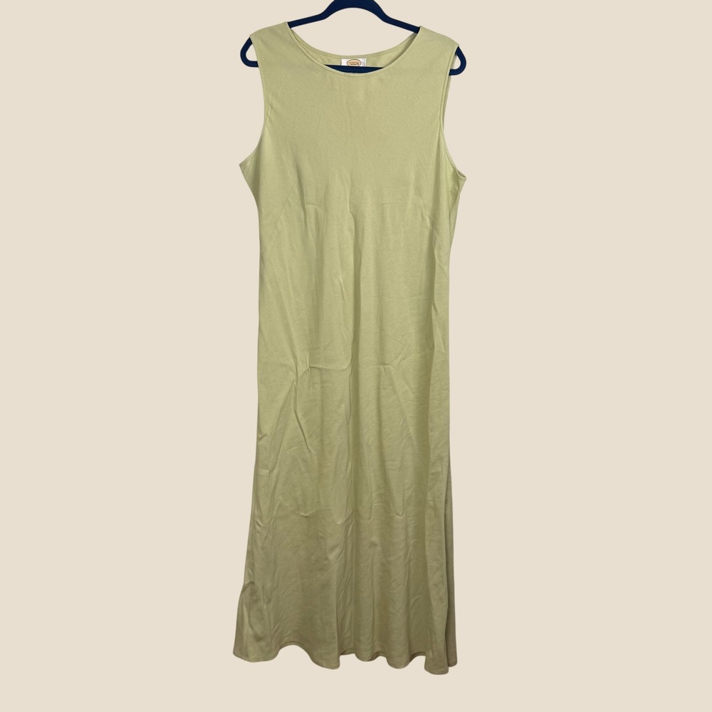 Vtg‎ Talbots Maxi Dress Womens 18 Sage Green Coastal Grandma Linen Modest Summer